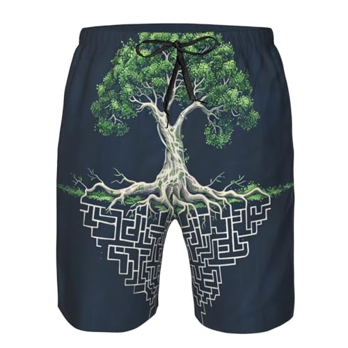 Men's Quick Dry Swim Shorts Tree of Life Maze Mystery Nature Blue Beach Trunks with Pockets3