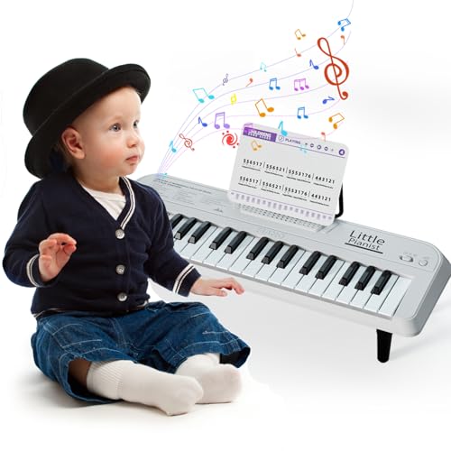 2025 Upgraded Kids Piano Keyboard 37 Keys, White Portable Electronic Instrument for Toddler 1-3, Music Toys Birthday Gifts for 3 4 5 6 Year Old Boys Girls