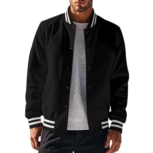 Hip Hop Varsity Baseball Jackets for Men Casual College Letterman Bomber Jackets Long Sleeve Button Up Anorak Jacket