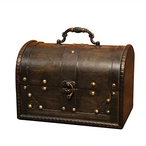 Godya Caja de Madera Europea Caja de Tesoros de joyería Vintage Caja de Almacenamiento nostálgica artículos Diversos de Escritorio Caja pequeña para decoración del hogar con Cerradura