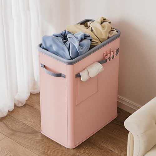 TRUNXUCL Panier À Linge Pliable avec Poignées, Panier a Linge Ménager, Panier de Rangement Portable pour Organiser Les Vêtements Sales pour la Chambre a Coucher(Pink)