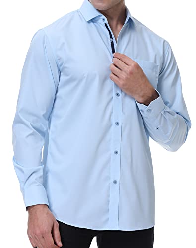 Echoph Long Sleeve Dress Shirts For Men Wrinkle Free Regular Fit Stretch Button Down Shirts Blue L #TOP1