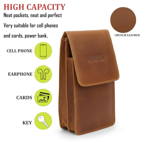 Image of MENSCH Genuine Leather Multifunctional Phone Mobile Pouch Waist Bag with Belt Loop for Accessories, Apple iPhones, Smartphones, Androids Upto 6.7 inch for Daily Use, Travelling for Men & Women (Tan)