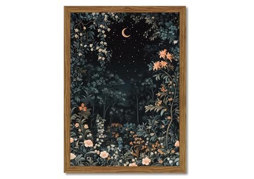 Vintage Dark Moon Botanical Wall Art – William Morris Night Forest