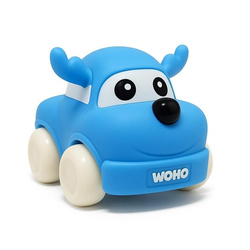 Image of Soft, Safe & Scented Reindeer for Toddlers 1-3years-Blue, BPA-Free, Chewsafe Vehicle. Sensory, Motor Skill Development, Food Grade, Baby Cars 6-12 Months+, One-Piece Design Infant Toys
