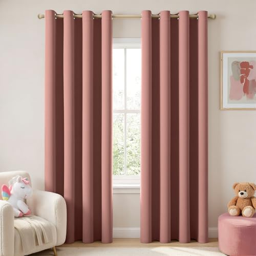 Image of MIULEE Dusty Rose Blackout Bedroom Curtains Drapes 84 Inch Long 52 inchx84 inch | Grommet Top, Room Darkening Window Drapes, Privacy Protection, Thermal Insulated, Heat Blocking, Light Blocking