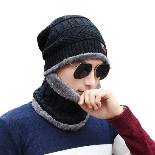 New Vastra Lok Black Color Winter Knit Hat Scarf Set Fleece Warm Balaclava Snow Ski Cap for Kids, Men, Women-image-9