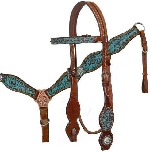 Leather Western Tack Set with Headstall,Breast Collar and Reins. (Full)