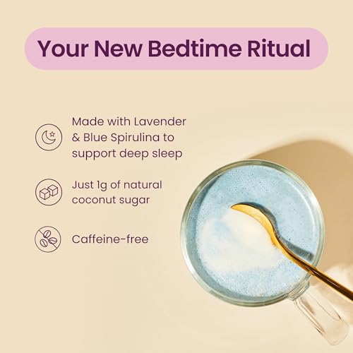 Image of Blume Blue Lavender Superfood Latte Powder - Organic Lavender Tea Powder, Blue Spirulina, Blue Butterfly Pea Flower Tea, Chamomile, Coconut Milk - Caffeine Free, Vegan, 1g Sugar - 25 Servings
