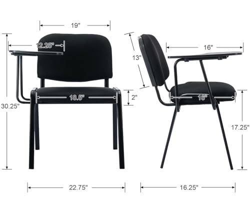 HNY Black Tablet Arm Chairs Set of 10, Mesh Office Waiting Room Guest Nesting Stacking Chairs, Reception Chairs with Flip-Up Table Conference Chairs for School Classroom Training Meeting Room