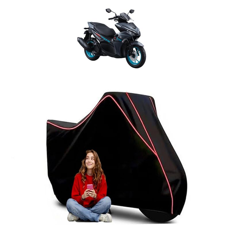 Image of Aerox 155 Standard Scooty Bike Cover Water Resistant Outdoor Use Universal Fit Scooters Motorcycles Heavy Duty UV Protection Dust Rain Scratch Resistant Elastic Bottom Black Blue Piping