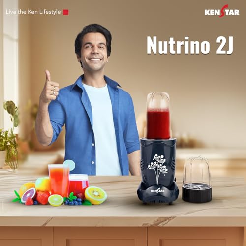 Image of Kenstar Nutrino Mixer Grinder Blender | 2 Jar 350W | High Power Motor Juicer | Blender and Mixer | Durable ABS Body | Blue & Black