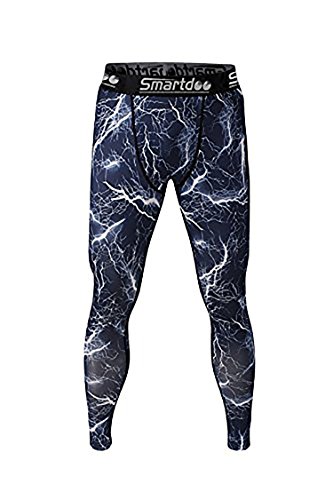 Smartdoo Men's Compression Cool Dry BaseLayer Pants Wear Under Leggings Sports Tight Long Pant for Men(Lightning Blue,L)