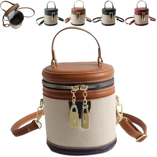 Générique Sacs seau colorblock pour femmes, sac cylindrique au design estival 2025, bandoulière large réglable (marron)