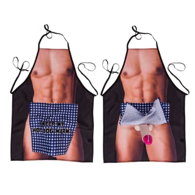 KOSxBO® Schürze mit verstecktem Penis - JGA Kochschürze - Chefkoch mit Glied aus Plüsch - Geschenkidee für Männer die I Keep My HOT Dog WARM - Schürzen für Grillmeister