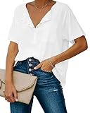 Eurivicy Women's Short Sleeve Henley Tee Half Snap Button Down V Neck T Shirts Tops with Pocket