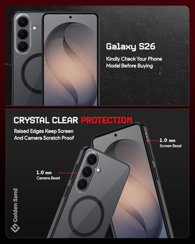 Image of Golden Sand Aura MagSnap Series Transparent Back Cover for Samsung Galaxy S26 5G | Ultra-Clear Glass Feel | Military Grade Protective Case, Camera Protection, (Black)