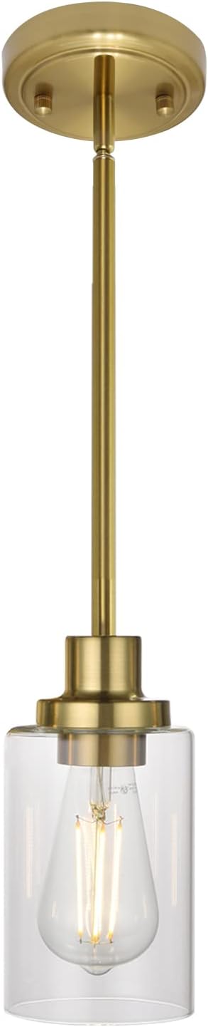 MELUCEE 1-Light Modern Pendant Light Brass Finish with Clear Glass Shade, Kitchen Island Lighting, Contemporary Light Fixtures Ceiling Hanging for Dining Room Hallway