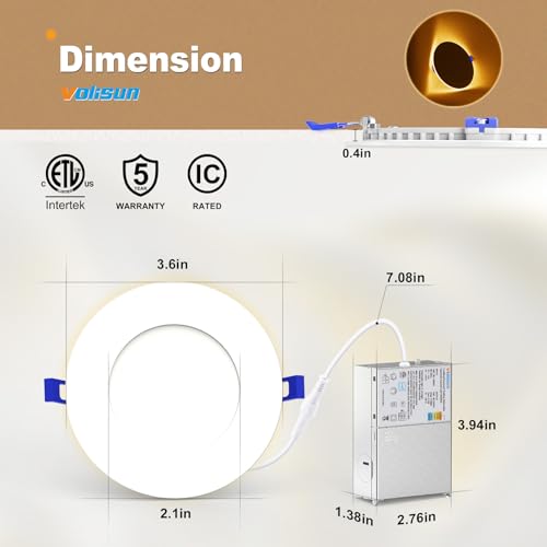 Image of VOLISUN 12 Pack 3 Inch 5CCT Recessed Light with Night Light, 500LM
