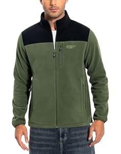 Pioneer Camp Veste polaire pour homme - Fermeture éclair intégrale - Légère, coupe-vent - Avec fermeture éclair, Vert kaki, XL