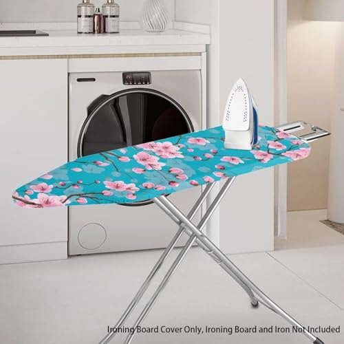 Image of Cherry Blossom Pattern Ironing Board Cover - 15 x 54 Elastic Edge, Stain Resistant & Long-Lasting, Easy Installation in Laundry Room