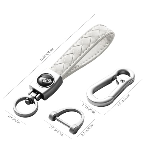 Image of Gkeygo Carabiner Keychain, Universal Heavy Duty Woven Handmade Leather Key Chain, Car Fob Key Keychains with 360 Degree Rotatable Snap Swivel and Anti-Lost D-Ring for Men and Women, Silver - White