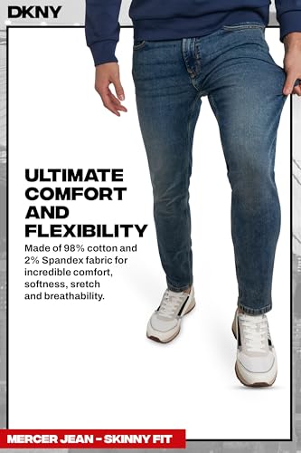 Image of DKNY Mercer Men's Skinny Jeans - Premium Stretch Denim Pants with Classic 5 Pocket Design | Skinny Fit Stretch Jeans for Men