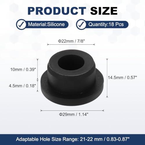 Image of MECCANIXITY 18pcs T-Shaped Silicone Plugs 22mm 7 /8 Inch Dia, Black | Snap in Plug Hole Seal Cover Round Rubber Stopper for 21-22mm Holes Kitchen Rubber Bulkheads Waterproof Sealing