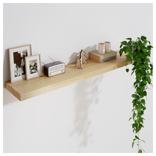 Solid Wood Floating Shelves For Wall, 48”W x 9”D x 1.56”H Large Wall Shelves for Living Room Bedroom Bathroom Kitchen Drcor Storage with Invisible Heavy-Duty Metal Bracket, Natural, Set of 1