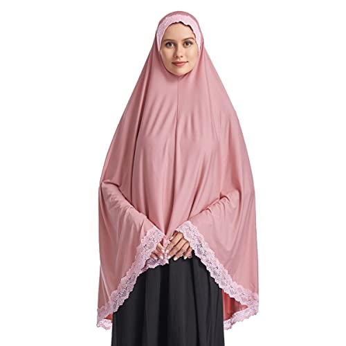 OLEMEK Women's Elegant Hijab Lace Trim Middle Eastern Islamic Jilbab Prayer Veils Headcover Headscarf