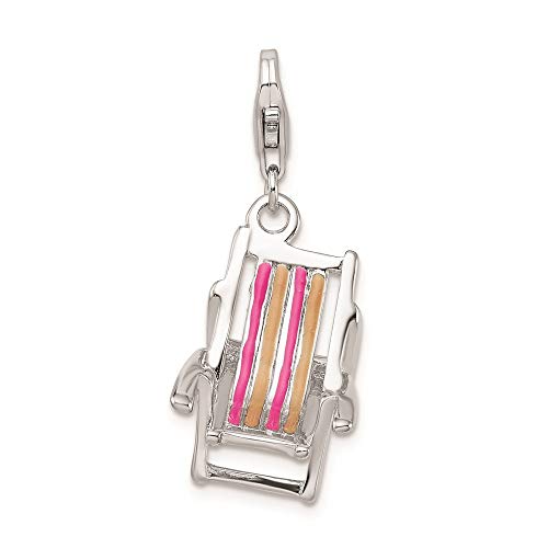 925 Sterling Silver Rh 3 D Enamel Beach Chair Lobster Clasp Pendant Charm