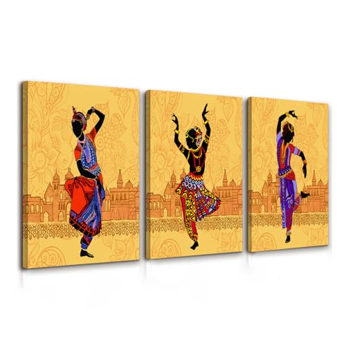 Ansouyi Set of 3 Canvas Wall Art, Indian Woman Dance