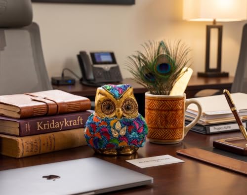 Image of Vintage Metal Owl Showpiece and Paper Weight Metal Handicraft Idol for Home Decor (Gold Stone)