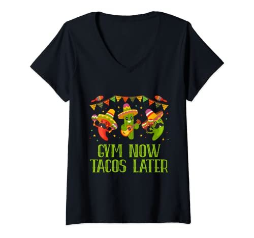 Womens Gym Now Tacos Later Funny Workout Humor Fitness Taco Lover V-Neck T-Shirt