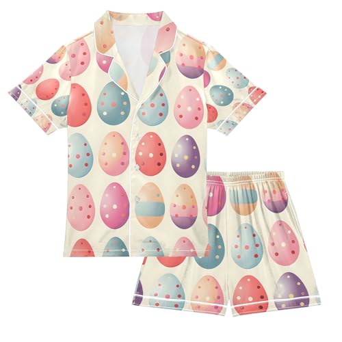 senya Watercolor Gradient Egg Satin Summer Pajama Sets Silk Short Sleeve Button Down Sleepwear
