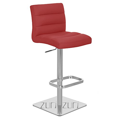 Zuri Furniture Modern Adjustable Height Red Lush Bar Stool With Brushed Square Base #TOP14