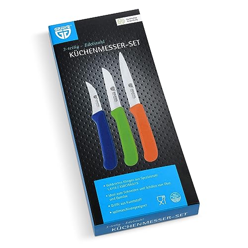 Foto von GRÄWE Obstmesser & Gemüsemesser, 3er Set, kleines Küchenmesser-Set, Schälmesser, Edelstahl, bunt, super scharf geschliffen