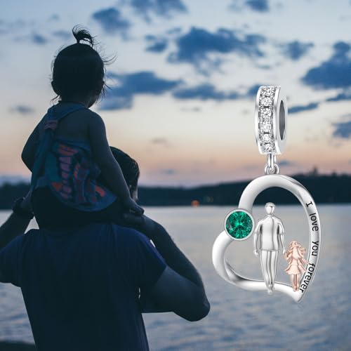 Image of PROESS Father Mother Daughter Charm fit Charms Bracelet Sterling Silver Charms for Bracelets Birthday Valentines Day Gifts for Daughter Mother Lover