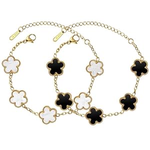 18K Gold Clover Bracelet for Women Lucky Four Leaf Clover Bracelets Flower Link Set Jewelry Gifts for Women