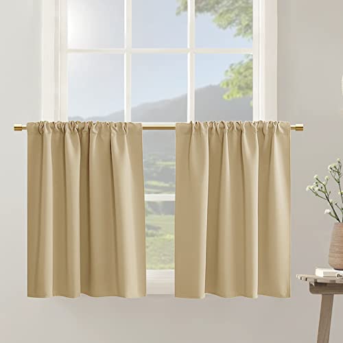 Tan Beige Short Curtains for Bedroom Small Windows, 42 x 24