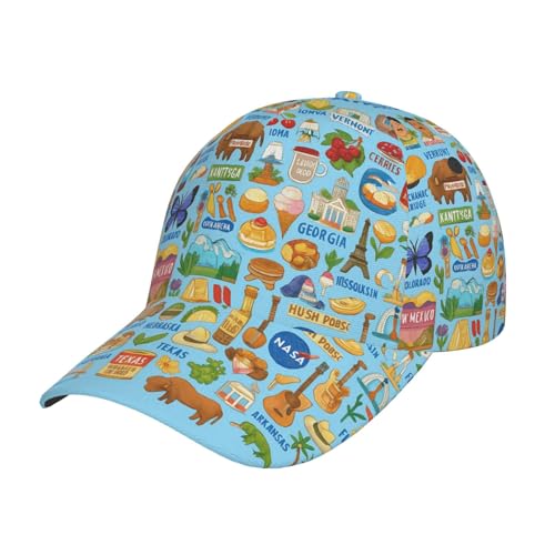 FHIZOAL Gorra de béisbol clásica con diseño de mapa de Estados Unidos, ajustable, transpirable, vintage, para golf, gimnasio, entrenamiento, deportes al aire libre, Negro, Talla única