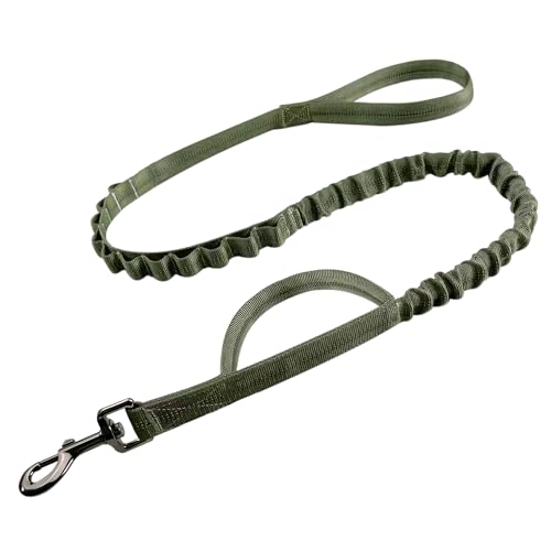 FOVRLZSE Olive Green Heavy - Duty Bungee Dog Leash 4FT Double - Padded Handle Shock - Absorbing Training Leash with 360° Metal Clasp