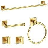 DUMDER 5 Pieces Brushed Gold Bathroom Hardware Set Towel Bar Set Stainless Steel Wall-Mounted Bathroom Accessories Set Towel Holder Set 23.6 Inch
