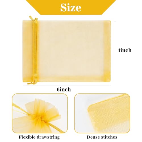Image of Sukh 100PCS Gold Organza Bags 4 inchx6 inch Small Organza Sachet Jewelry Gift Favor Bags Drawstring Mesh Bags Gifts Valentines Wedding Eve Christmas Wrap