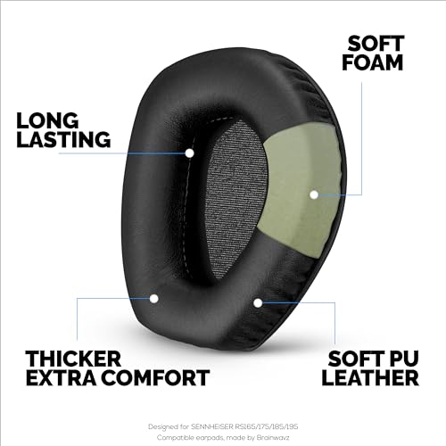 Image of Replacements Earpads for SENNHEISER RS165, RS175, RS185 & RS195 Headphones - Soft PU Leather & Foam Ear Pad for Additional Comfort, HDR165, HDR175, HDR185, HDR195 by Brainwavz (Black)