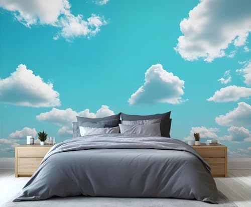 Minimalista Fresco Tridimensional Cielo Azul Nubes Blancas Papel Pintado 3D Seda Texturizada Primera Calidad Neutros Material Ideal Para SalóN Dormitorio-200cm×140cm