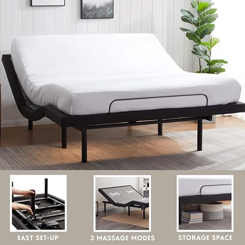 Image of Nestl 2nd Gen Split King Adjustable Bed Frame with Massage and Wireless Remote, Electric Base with Head and Foot Incline, Zero Gravity, USB Ports, Under Bed LED, No Box Spring Needed