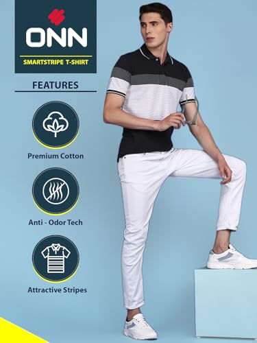 Image of ONN Men's Regular Fit Polo Neck Half Sleeve Striper T-Shirt | T-Shirt for Men
