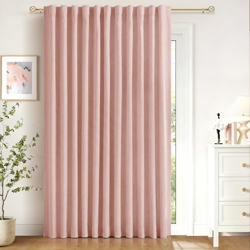 Image of 100% Blackout Shield Linen Blackout Sliding Door Curtains for Living Room, Back Tab /Rod Pocket Thermal Insulated Curtains for Sliding Glass Doors, 1 Panel Set, 100 inch W x 96 inch L, Blush Pink