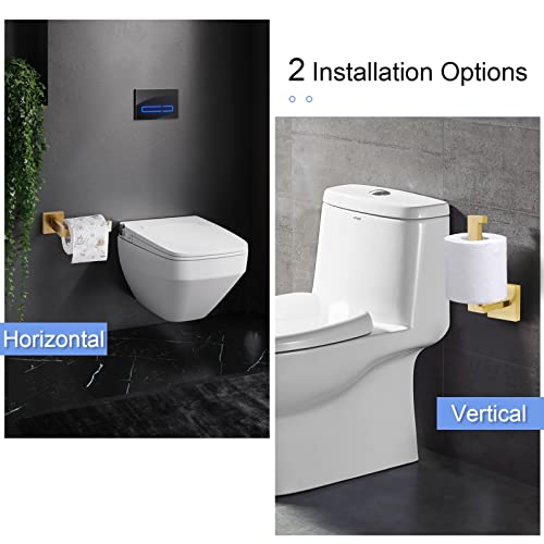 Image of TQKAG Brushed Gold Toilet Paper Holder Wall Mount Roll Holder for Bathroom | SUS304 Stainless Steel, 6.38 Inch, Modern Square Tissue Roll Holders, Wall Mount, 2 Easy Installation Options, Kitchen